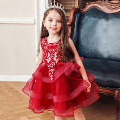 Kid Baby Girl Embroidery Flower Princess Lace Tutu Dresses