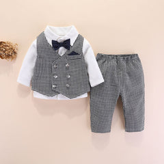Baby Boys Cotton Suit Fashion Plaid Suits 2 Pcs Sets