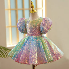 Kid Baby Summer Rainbow Sequins Princess Fluffy Tutu Dresses