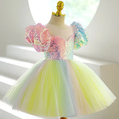 Kid Baby Summer Rainbow Sequins Princess Fluffy Tutu Dresses