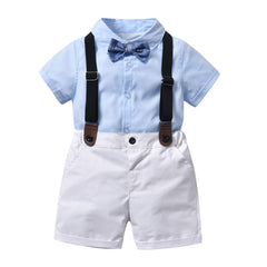 Baby Boys Birthday Formal Suit Gentleman Bowtie Short Sleeve Sets 2 Pcs