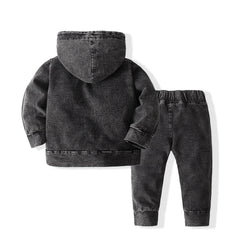 Kid Boy Baby Jeans Hooded Zipper Denim Suits 2 Pcs Sets