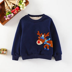 Girl Boys Clothing Cartoon Elk Plus Velvet Sweater 2-7 Years