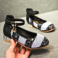 Girls Princess with Low Heel Sequin Mixed Rainbow Color Dance Party Shoes