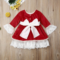 Girls Lace Ruffled Autum Winter Party Dress