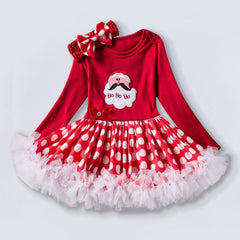 Girl Long sleeve Christmas Santa Claus Pattern Red Polka Dot Tutu Dress 0-24 Months