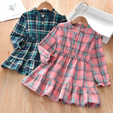 Girls Dress Casual Plaid Autumn Spring Dresses 3-10 Years