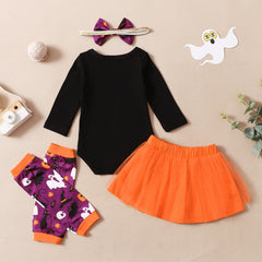 0-12M Baby Girls Halloween Letter Printed Sets 4 Pcs