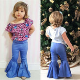Kids Girls Pants Bell Bottom High Waist Trousers Pants 3-7 Years