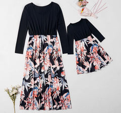 Family Matching New Long Sleeve Printed Mother Daughter Dresses