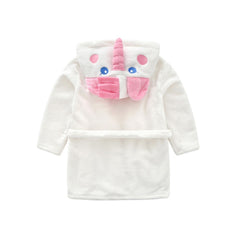Baby Boys Girls Flannel Bathrobe Cartoon Animals Hooded Pajamas
