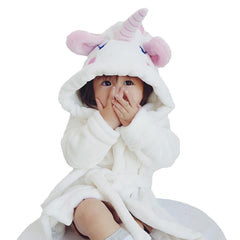 Baby Boys Girls Flannel Bathrobe Cartoon Animals Hooded Pajamas