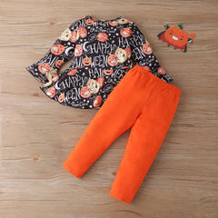 Kid Girl Fashion Autumn Happy Halloween Outfits 2 Pcs Set 1-6 Years