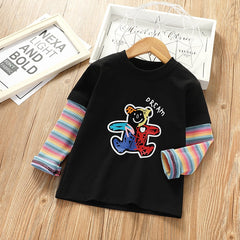 Girls Autumn Spring Rainbow Printed Striped Tees Cotton Sofy Shirt