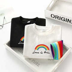 Girls Autumn Spring Rainbow Printed Striped Tees Cotton Sofy Shirt
