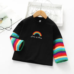 Girls Autumn Spring Rainbow Printed Striped Tees Cotton Sofy Shirt