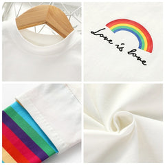 Girls Autumn Spring Rainbow Printed Striped Tees Cotton Sofy Shirt