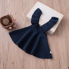 Kid Baby Girls Knitted Flare Sleeve Strap Skirts For 2-7Years