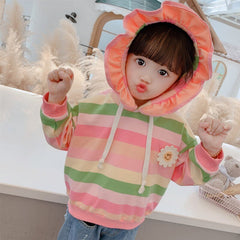 Girls Fall Cute Flower Stripes Fashion Sweatshirt 2-7Years