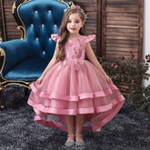 Kids Girl Cake Tutu Flower Dress Children Party Wedding Formal Dress