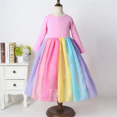 Girls Dress New Long Sleeve Striped Mesh Gauze Party Dress