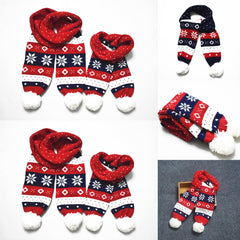 Girls Fashion Christmas Festive Winter Snow Print Warm Scarf Hats