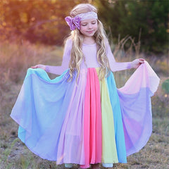 Girls Dress New Long Sleeve Striped Mesh Gauze Party Dress