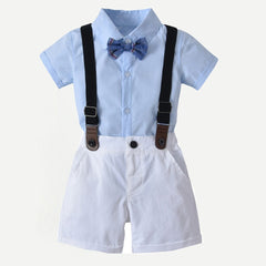 Baby Boys Birthday Formal Suit Gentleman Bowtie Short Sleeve Sets 2 Pcs