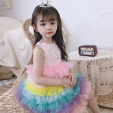 Kids Girls Summer Rainbow Formal Birthday Girl Spliced Party Dress