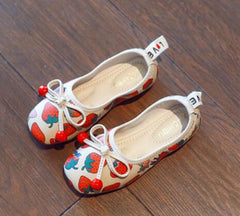 Kid Baby Girls Princess Soft Flats Strawberry Bow Leather Shoes