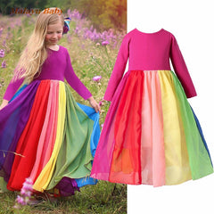 Girls Dress New Long Sleeve Striped Mesh Gauze Party Dress