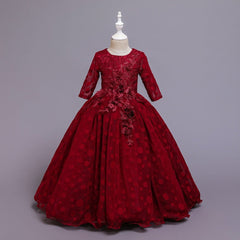 Girls Party Wedding Lace Embroidery Princess Formal Dresses 3-12 Years