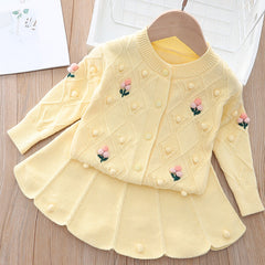 Kid Girl Korean Sweet Handmade Embroidered Sweater 2 Pcs Sets