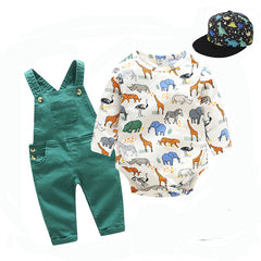 Baby Boy Suit Spring Autumn Printed Long Sleeve Suspenders 2 Pcs Sets