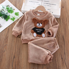 Kid Baby Boy Autumn Winter Coral Velvet 2 Pcs Set Pajamas