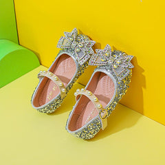 Girl Pearl Rhinestone Bow Shoes