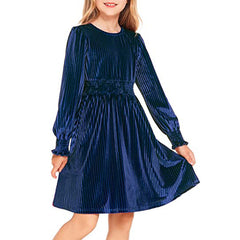 Kid Girl Long Sleeve Velvet Autumn Winter Retro Princess Dresses