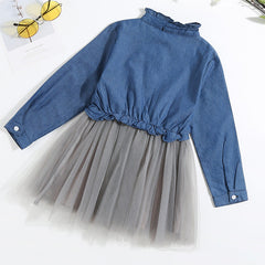 Kid Girl Denim Stitching Casual Dresses