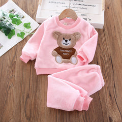 Kid Baby Boy Autumn Winter Coral Velvet 2 Pcs Set Pajamas