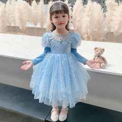 Kid Girl Mesh Princess Autumn Elsa Pompous Frozen Dresses