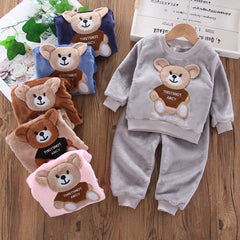 Kid Baby Boy Autumn Winter Coral Velvet 2 Pcs Set Pajamas