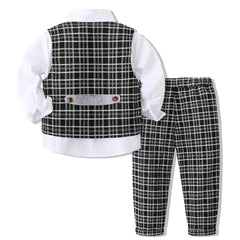 Kid Baby Boy Gentlemen Suit Plaid Party 3 Pcs Sets