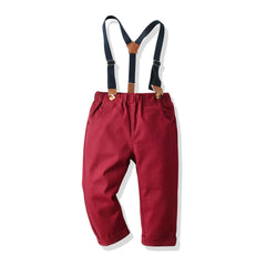 Baby Boy Triangle Crawling Suit Long Sleeve Suspenders 4 Pcs Set
