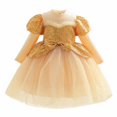 Kid Girl Bow Princess Sequined Gauze Dress