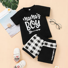 Baby Boy Short Sleeve Letter Plaid Korean 2 Pcs Sets