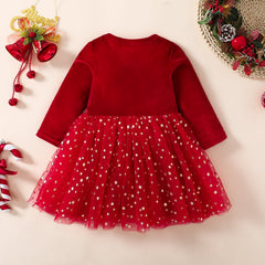 Kid Baby Girls Red Silver Fox Down Long Sleeve Mesh Princess Dress