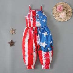 Kid Baby Girl Onesie Crawl Suit American Flag Halter Pants Trousers
