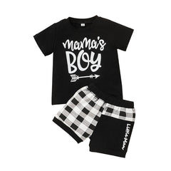 Baby Boy Short Sleeve Letter Plaid Korean 2 Pcs Sets
