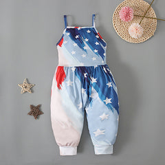 Kid Baby Girl Onesie Crawl Suit American Flag Halter Pants Trousers