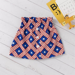 Kid Girl Short Sleeve American Flag Print Independence Day Sets